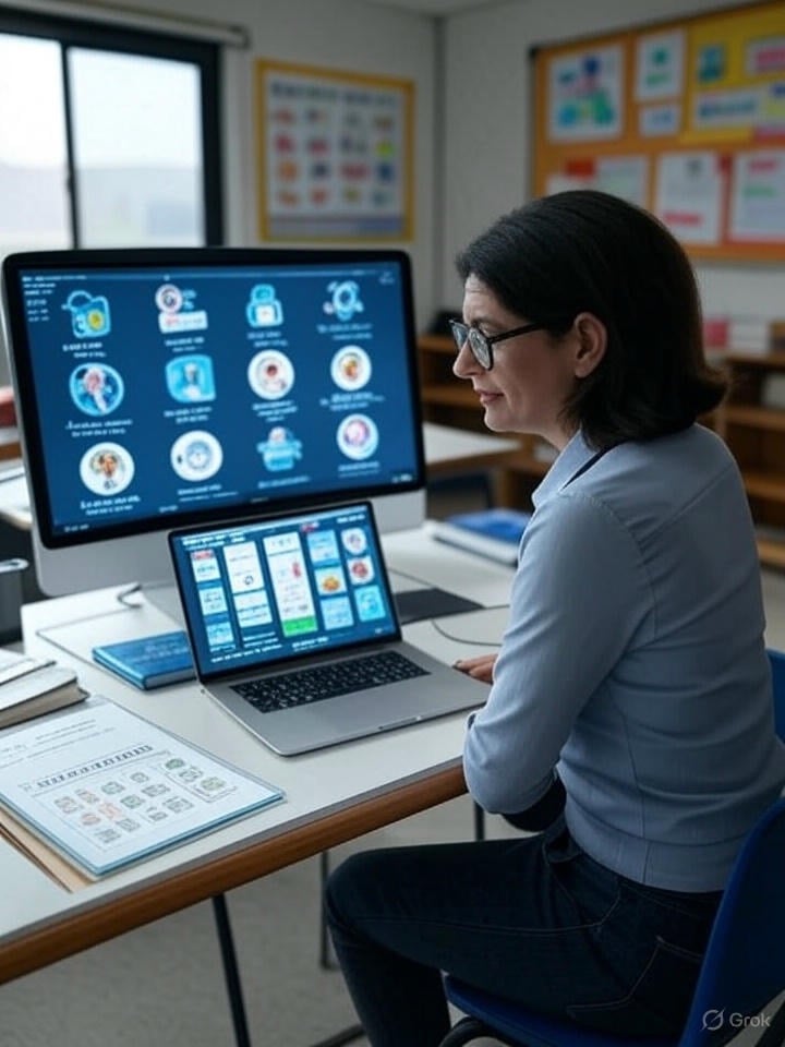 Person using ChatGPT on a laptop to design a colorful poster in a modern, creative workspace with plants, natural light, and inspirational decor.