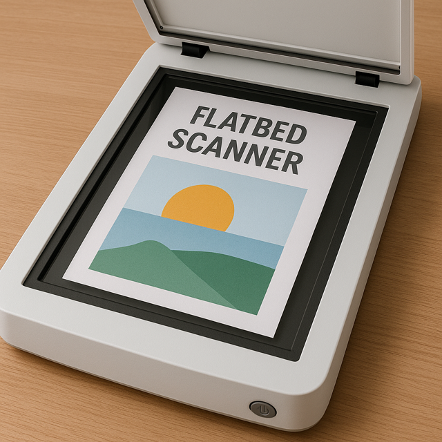 High-resolution flatbed and oversize scanner digitizing a large architectural blueprint