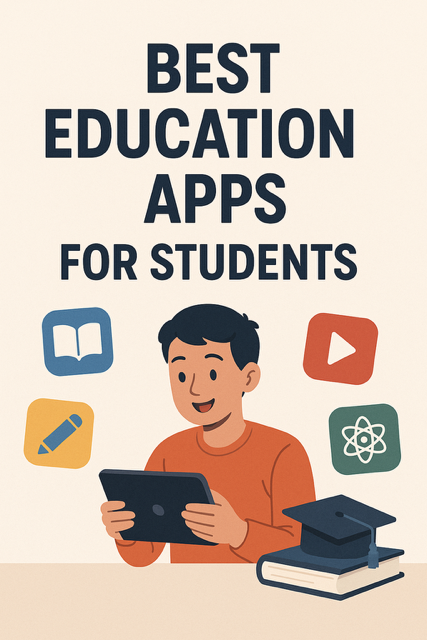 A vibrant digital illustration of a student using a smartphone and laptop, surrounded by icons of educational apps like Google Classroom, Duolingo, and Quizlet, representing modern learning tools for academic success.