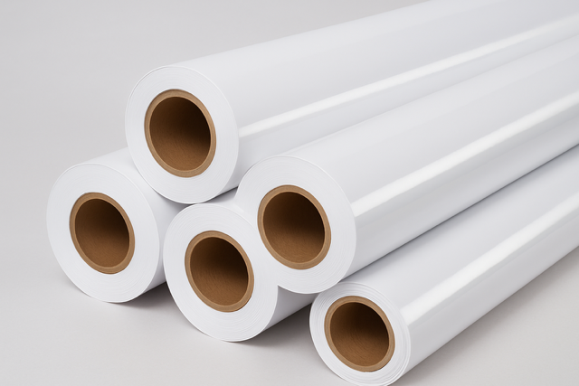 A side-by-side comparison of matte, coated, and glossy poster paper samples, showcasing their distinct textures and finishes under soft lighting, with vibrant and subtle color swatches.