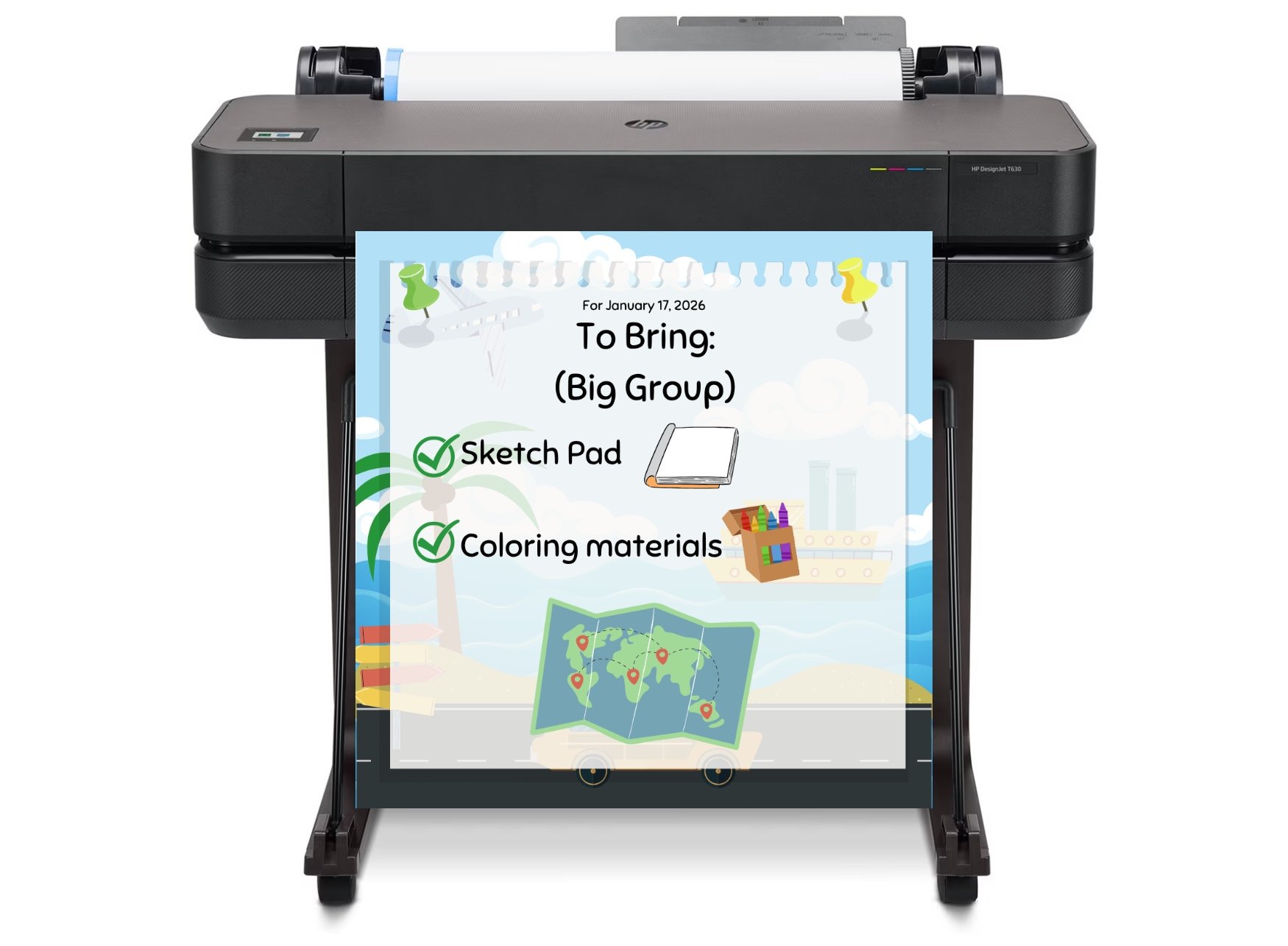 A colorful poster maker machine printing vibrant classroom posters and banners for K-12 education, showcasing engaging visuals for STEM, ESL, and anchor charts.