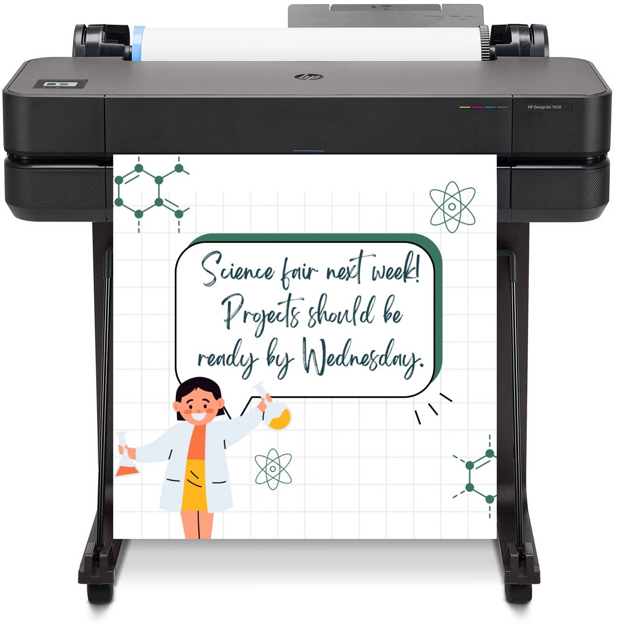 A vibrant classroom poster created with a poster maker machine from Education Graphic Solutions, featuring colorful educational graphics and text on a 36-inch print, displayed on a school hallway wall.