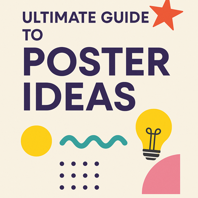 A colorful collage of various posters, including event flyers, motivational quotes, and educational designs, arranged on a white background with bold typography and vibrant hues.