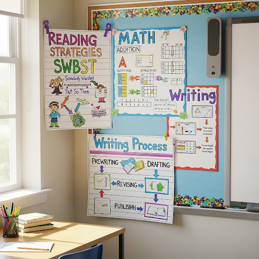 Anchor chart examples for reading strategies in the classroom