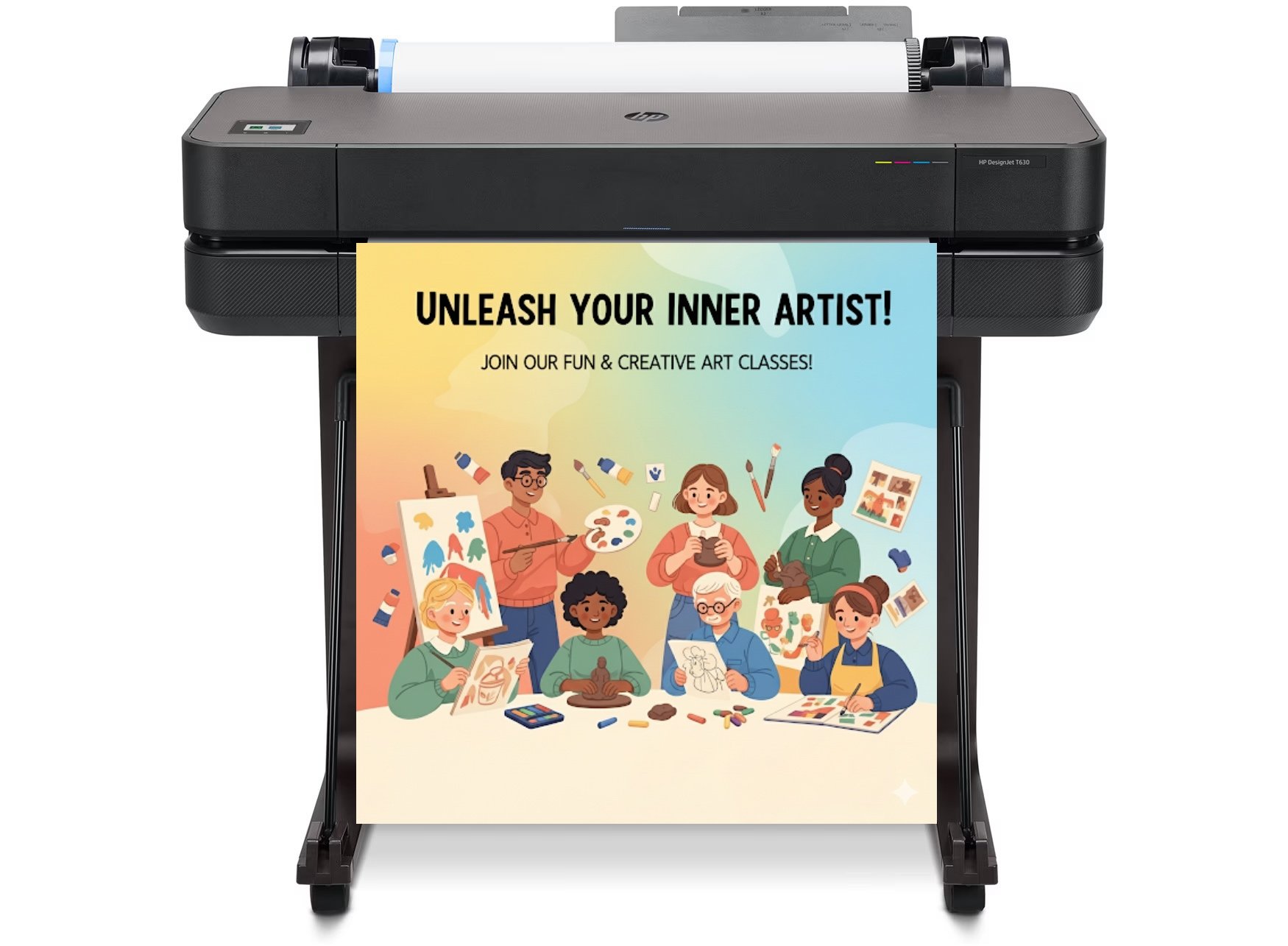 Teacher using a poster maker machine in a classroom