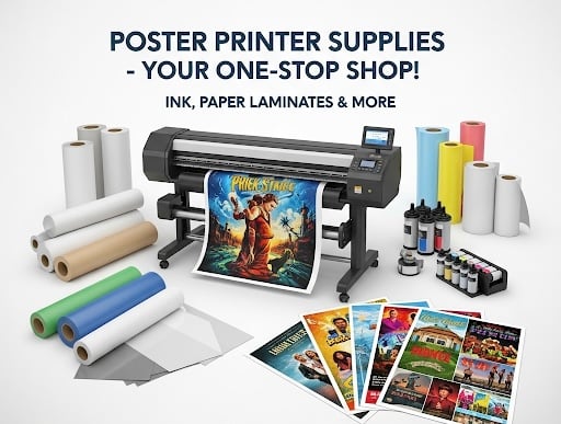 Teacher creating classroom posters using affordable poster printer supplies and poster maker paper.