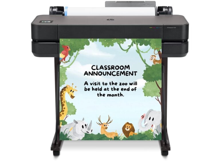 A vibrant custom event poster being printed by a poster making machine, showcasing bold colors and creative design on glossy paper.