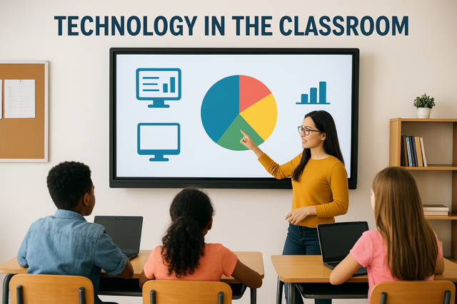 Teacher utilizing AI-driven software to provide personalized learning experiences for students.