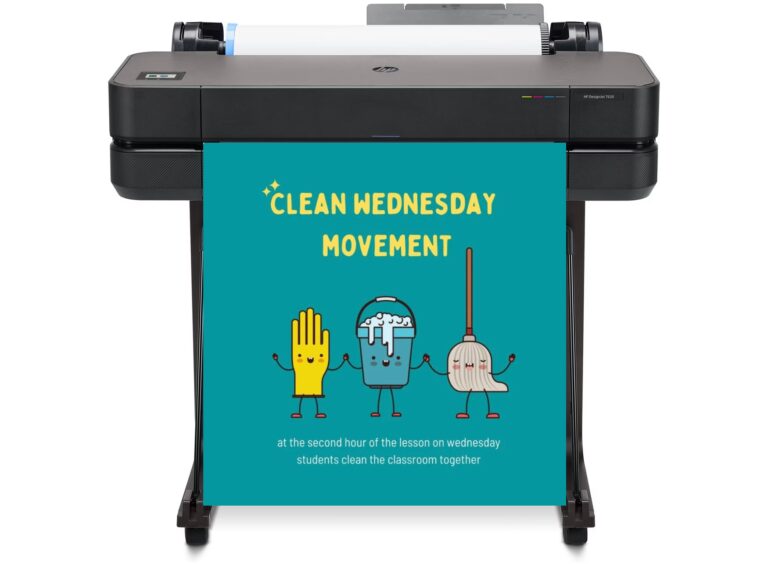 Students creating classroom posters using a poster machine for schools to showcase project-based learning