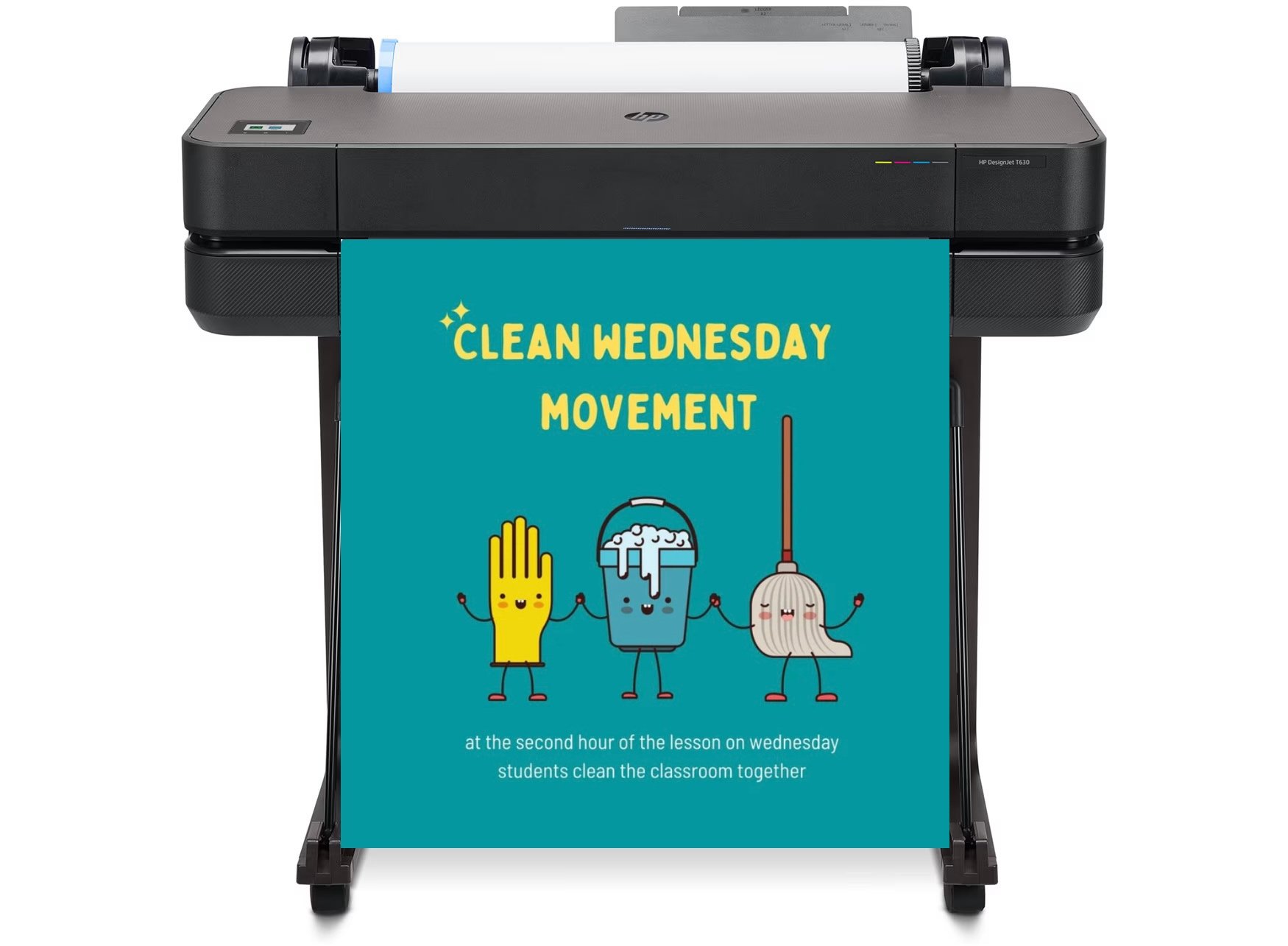 Students creating classroom posters using a poster machine for schools to showcase project-based learning