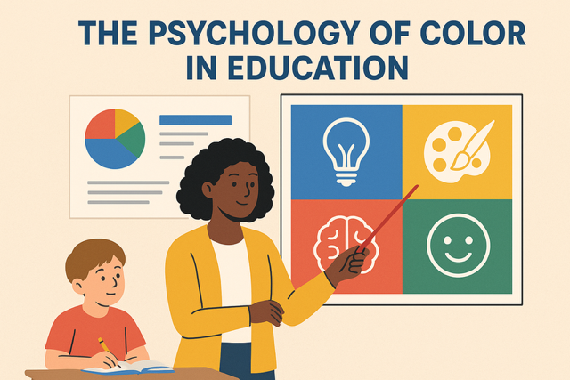 Chart showing how classroom colors like blue, yellow, red, and green affect student mood and learning.