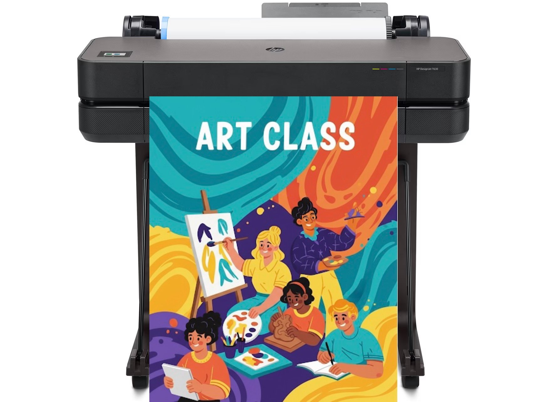 Teacher using a poster printer to create a giant math manipulative for classroom learning.