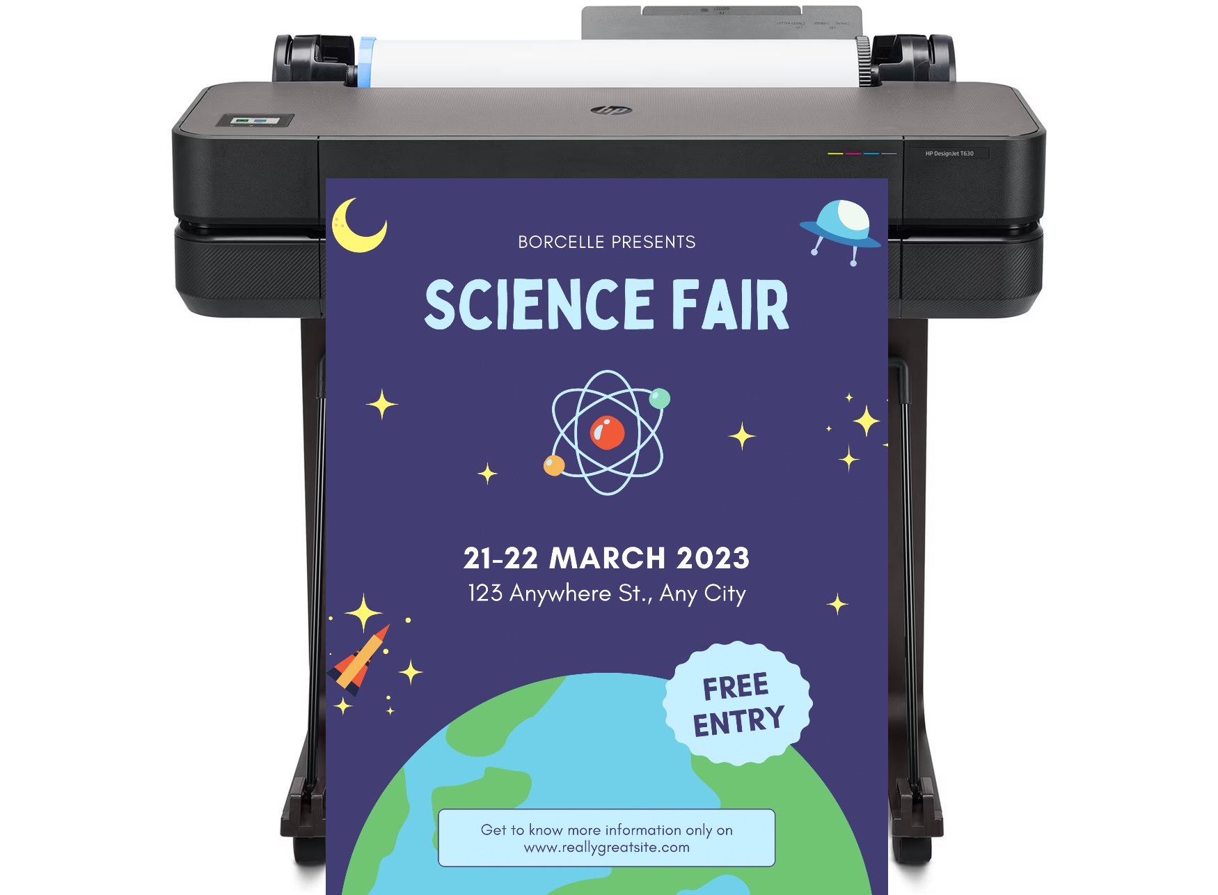 Teacher printing classroom visuals using a poster maker printer for education.