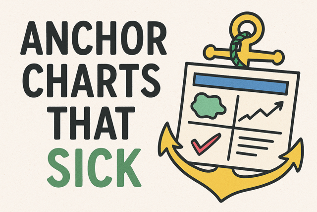 Colorful classroom anchor charts on reading, math, and SEL displayed on a classroom bulletin board