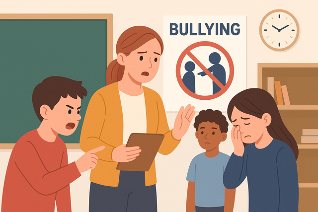 A diverse group of students collaborating in a classroom, symbolizing a positive, inclusive environment fostered by anti-bullying strategies.