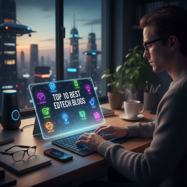 Image of man showcasing the best edtech blogs