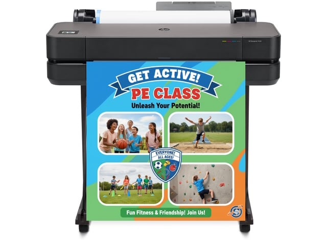 Teacher using a poster printer machine to create colorful classroom visuals in 2025
