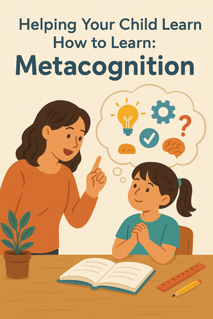 Parent and child working together at a table, reflecting on homework with notebooks and pencils — illustrating metacognitive learning at home.