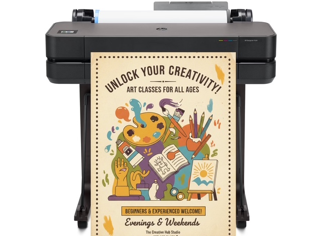 High-resolution wide format poster making machine printing a colorful 36x48-inch retail banner in vibrant detail