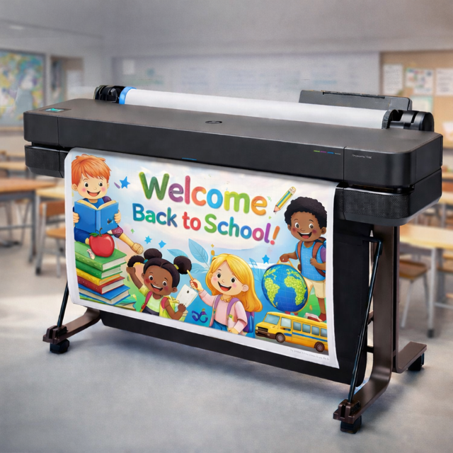 Poster maker machine printing a classroom poster for a school teacher