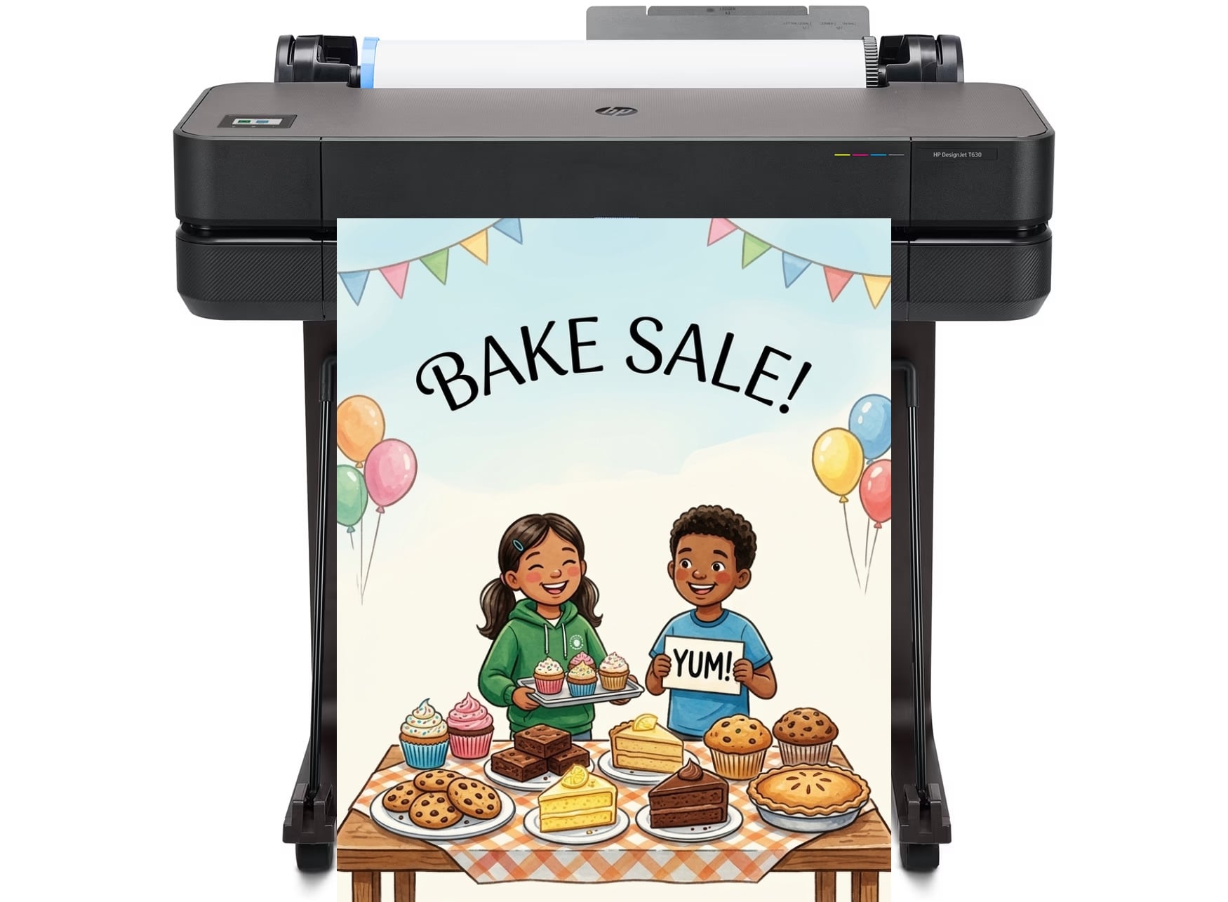 Teacher printing a large classroom poster using a classroom poster maker at school