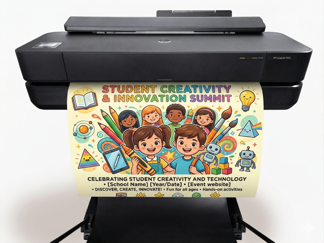 Teacher using a poster machine for school to create instructional visuals funded through Title I resources