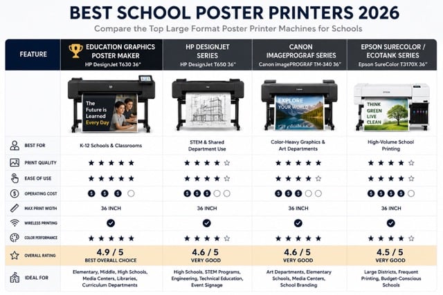 2026 comparison chart of the best poster makers for schools and classrooms.