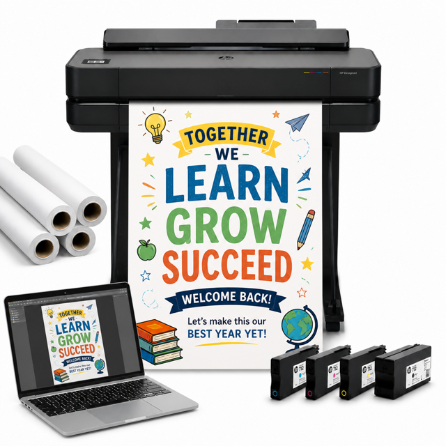 Education Graphics Gold poster printer machine package for schools with full supply bundle