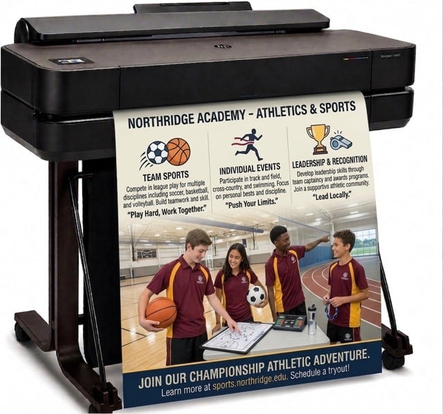 Poster printers for schools creating colorful athletics posters with the Education Graphics poster maker machine