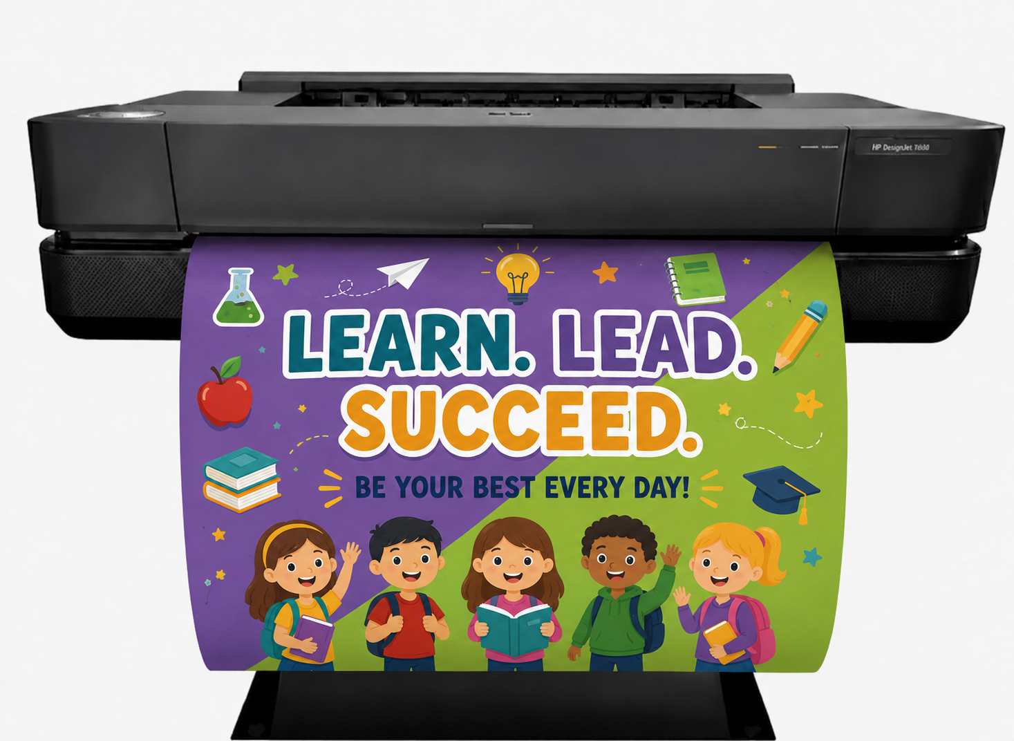 Teacher using a poster printer machine for schools to create classroom posters for visual learning