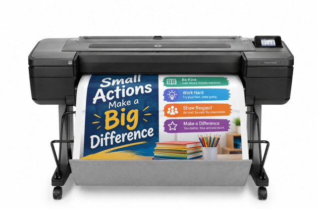 poster makers for school districts in a school workroom